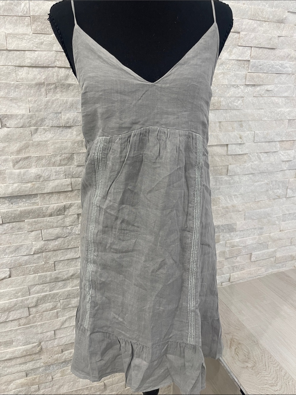 Spaghetti-Strap Mini Dress in Gray Linen